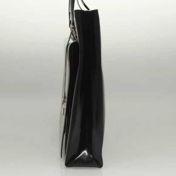 GUCCI Tote Bag Patent leather Black Silver Auth